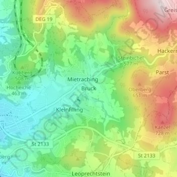 Bruck topographic map, elevation, terrain