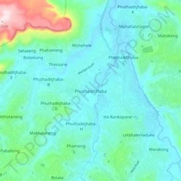 Phuthaditjhaba topographic map, elevation, terrain