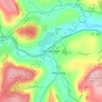 Sennybridge topographic map, elevation, terrain