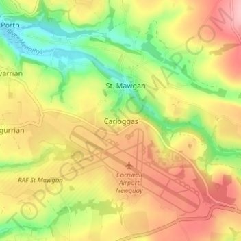 Carloggas topographic map, elevation, terrain