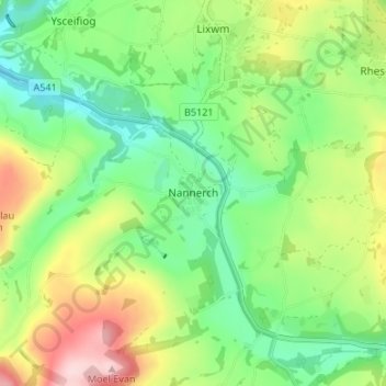 Nannerch topographic map, elevation, terrain