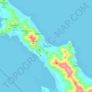 Tanglad topographic map, elevation, terrain