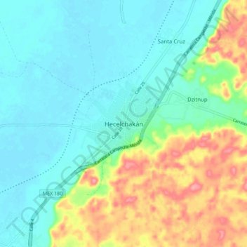 Hecelchakán topographic map, elevation, terrain