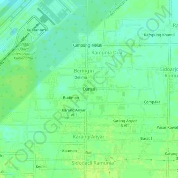 Damai topographic map, elevation, terrain