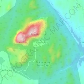 Savandurga topographic map, elevation, terrain