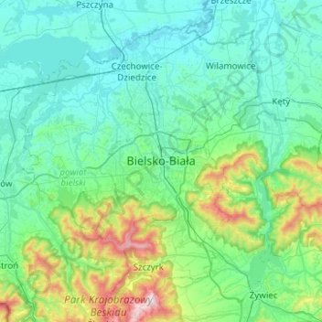 Bielsko-Biała topographic map, elevation, terrain