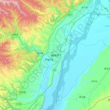 Hancheng topographic map, elevation, terrain