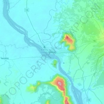 Pakse topographic map, elevation, terrain