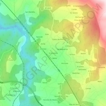 O Cruceiro topographic map, elevation, terrain