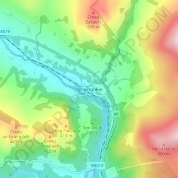 Killiecrankie topographic map, elevation, terrain