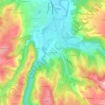 Las Thioulas topographic map, elevation, terrain