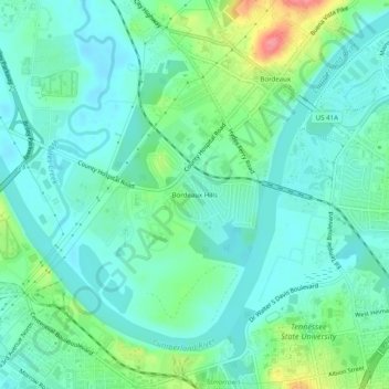 Bordeaux Hills topographic map, elevation, terrain