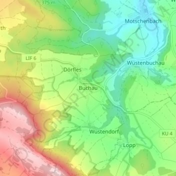 Buchau topographic map, elevation, terrain