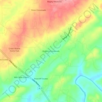 Robbins Crossroads topographic map, elevation, terrain