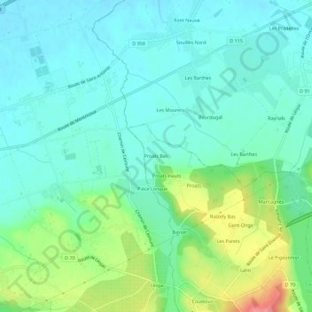 Proats Bas topographic map, elevation, terrain