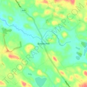 Bailliesmill topographic map, elevation, terrain