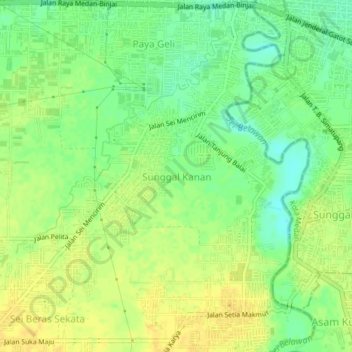 Sunggal Kanan topographic map, elevation, terrain