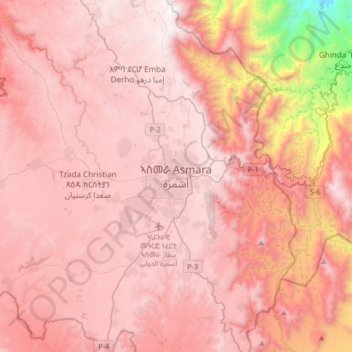 Asmara topographic map, elevation, terrain