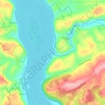 Pequea topographic map, elevation, terrain