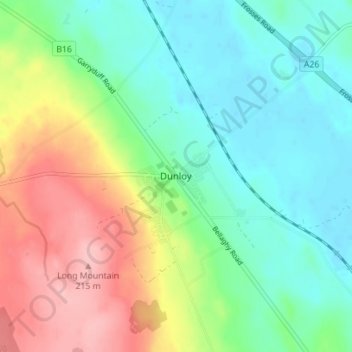 Dunloy topographic map, elevation, terrain