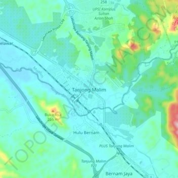 Tanjong Malim topographic map, elevation, terrain