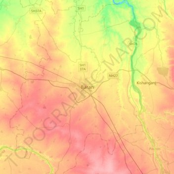 Baran topographic map, elevation, terrain