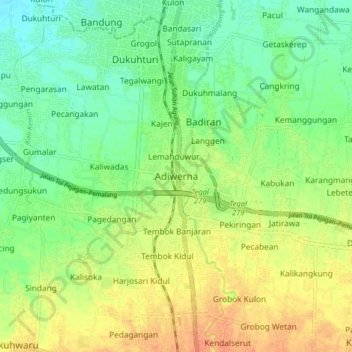Adiwerna topographic map, elevation, terrain