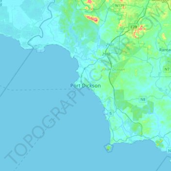 Port Dickson topographic map, elevation, terrain