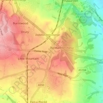 Dobs Hill topographic map, elevation, terrain