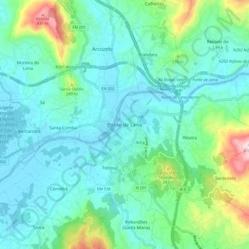 Ponte de Lima topographic map, elevation, terrain