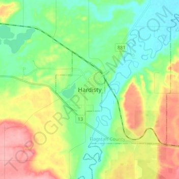 Hardisty topographic map, elevation, terrain