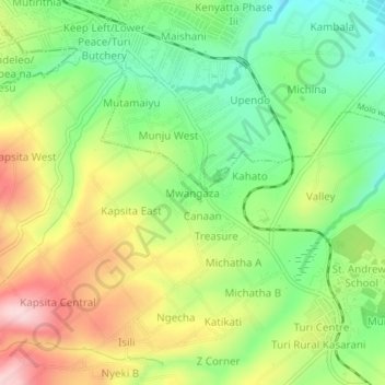 Mwangaza topographic map, elevation, terrain