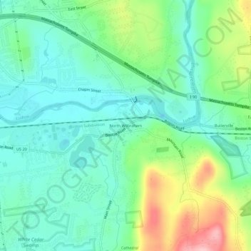 North Wilbraham topographic map, elevation, terrain