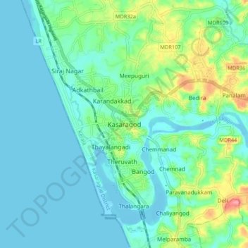 Kasaragod topographic map, elevation, terrain