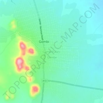 Gombi Fulani topographic map, elevation, terrain