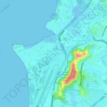 Tanjung Aru topographic map, elevation, terrain