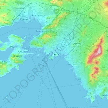 Piraeus topographic map, elevation, terrain