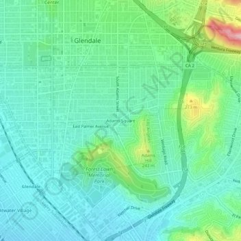 Adams Square topographic map, elevation, terrain