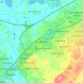 Craigavon topographic map, elevation, terrain