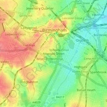 Attwood Green topographic map, elevation, terrain