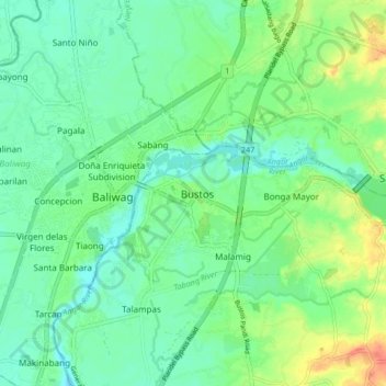Bustos topographic map, elevation, terrain