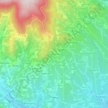 Les Monterniers topographic map, elevation, terrain