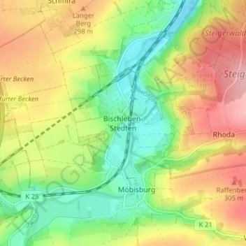 Bischleben-Stedten topographic map, elevation, terrain