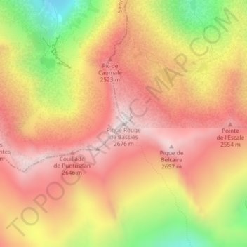Pique Rouge de Bassiès topographic map, elevation, terrain