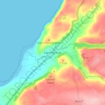 Llanrhystud topographic map, elevation, terrain