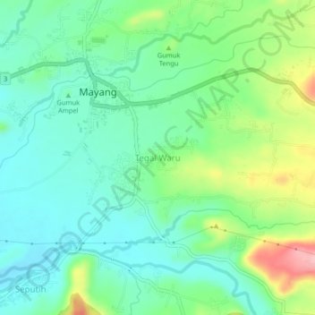 Tegal Waru topographic map, elevation, terrain