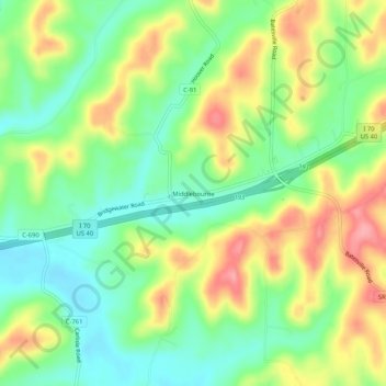 Middlebourne topographic map, elevation, terrain