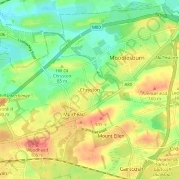 Chryston topographic map, elevation, terrain