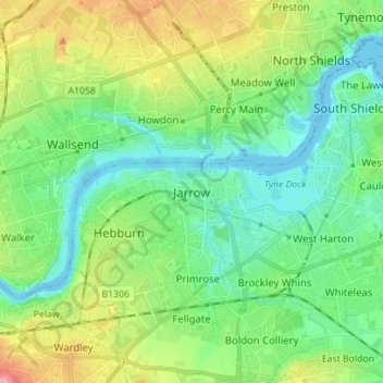 Jarrow topographic map, elevation, terrain