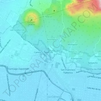 Xalpa topographic map, elevation, terrain